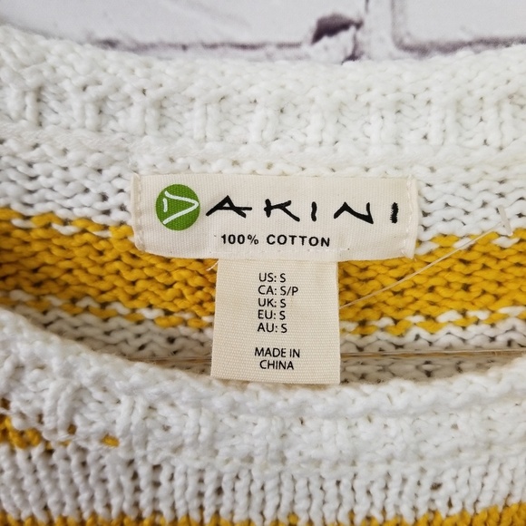 Akini 100% cotton NWOT yellow striped sweater - Picture 3 of 4